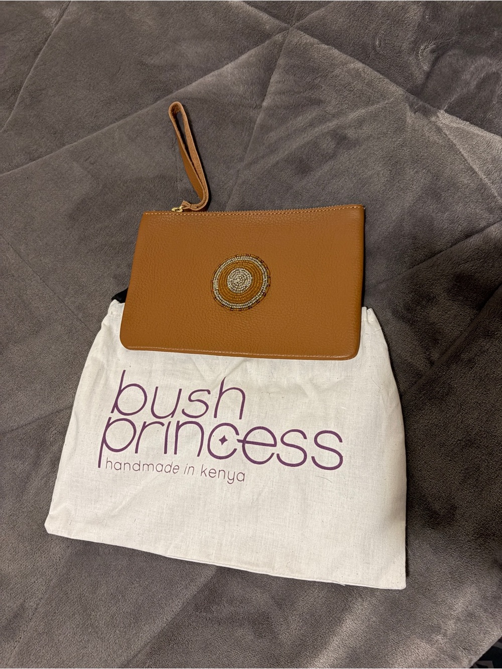Tan Leather Wristlet Clutch